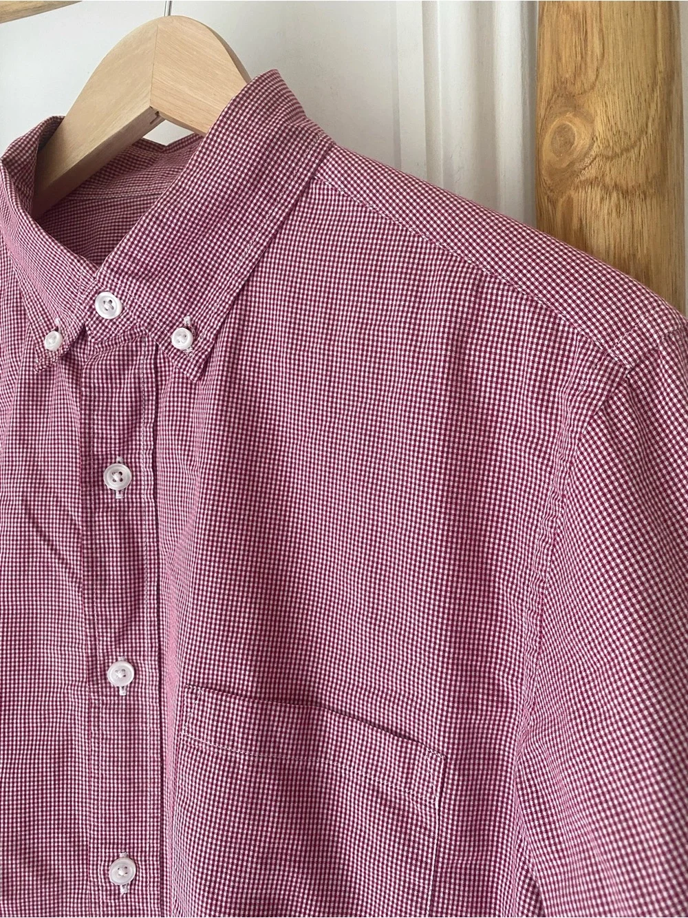 J.CREW Mini Check Long Sleeve Button Down Shirt Maroon White Medium Preppy Fall